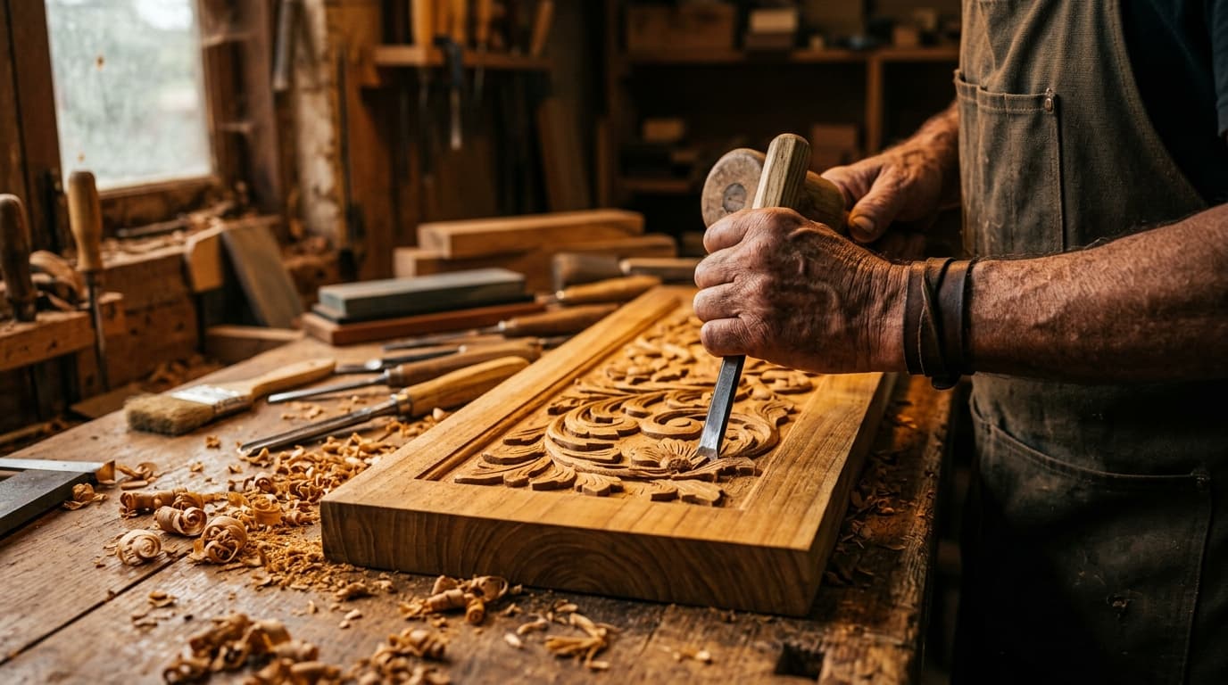 Master Artisan Planing Solid Nilambur Teak Wood
