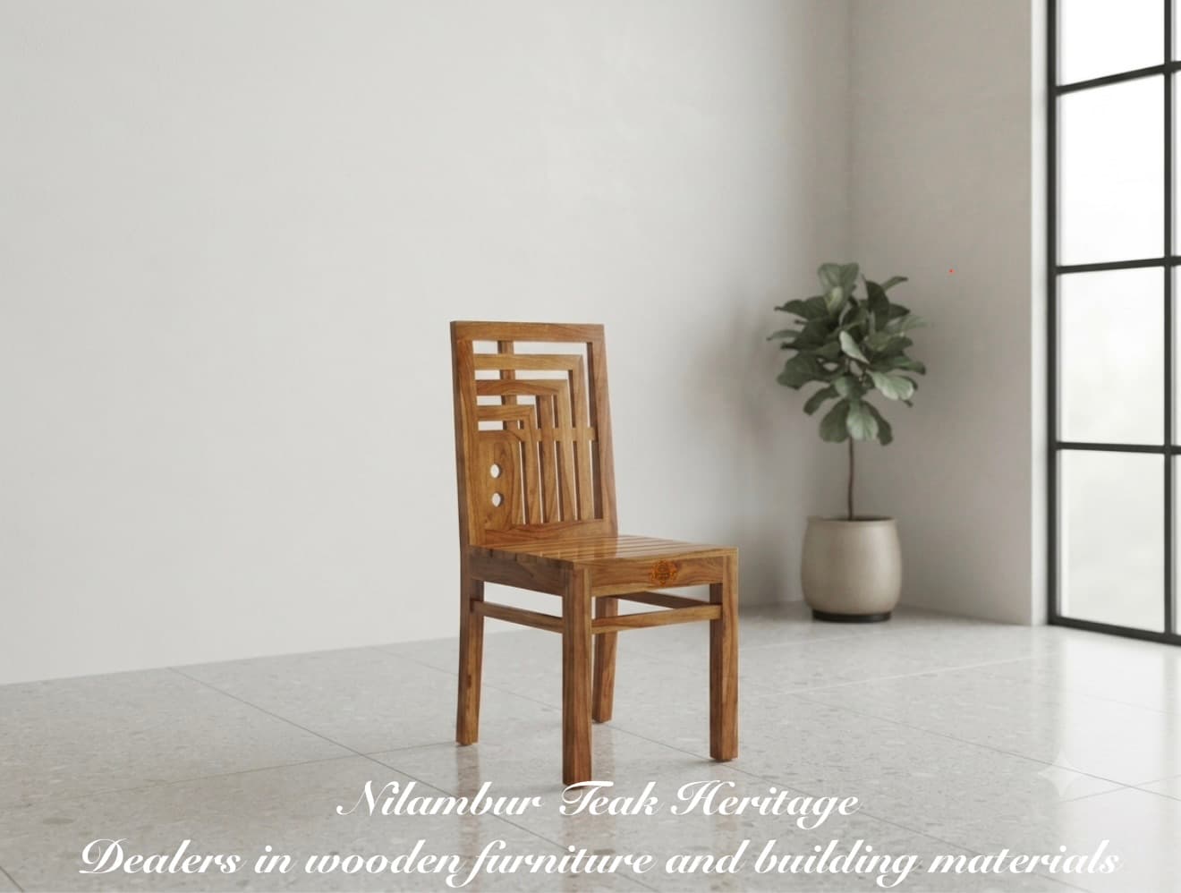 Geometric Nested-Panel Solid Wood Dining Chair