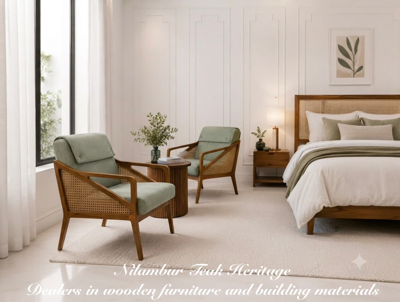 Cane-Panel Upholstered Bedroom Armchair