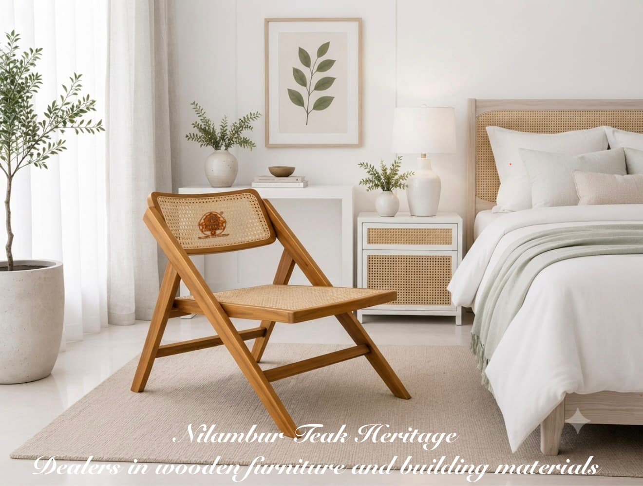 Cane-Webbed Folding Bedroom Lounge Chair
