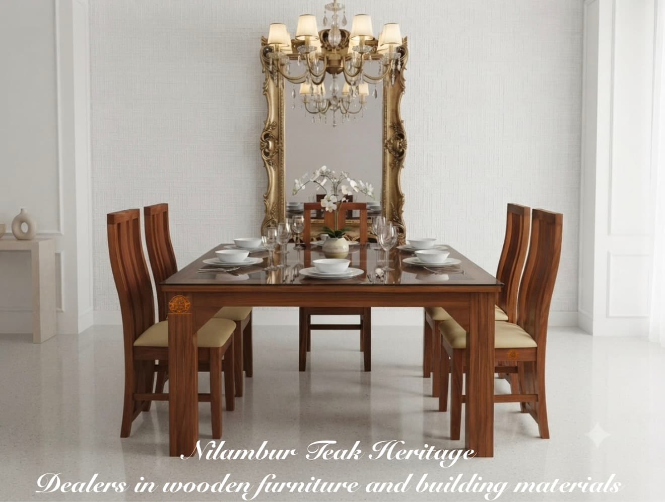 Classic Horizon Solid Wood Dining Set with Cushioned Chairs
