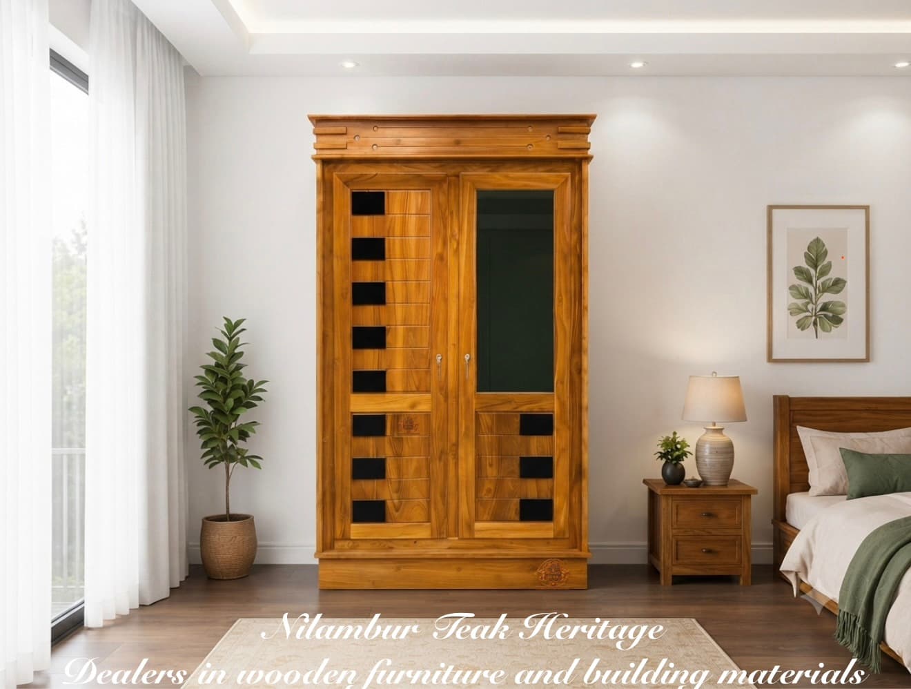 Aura Living Dual-Tone Solid Teak and Rosewood 2-Door Wardrobe