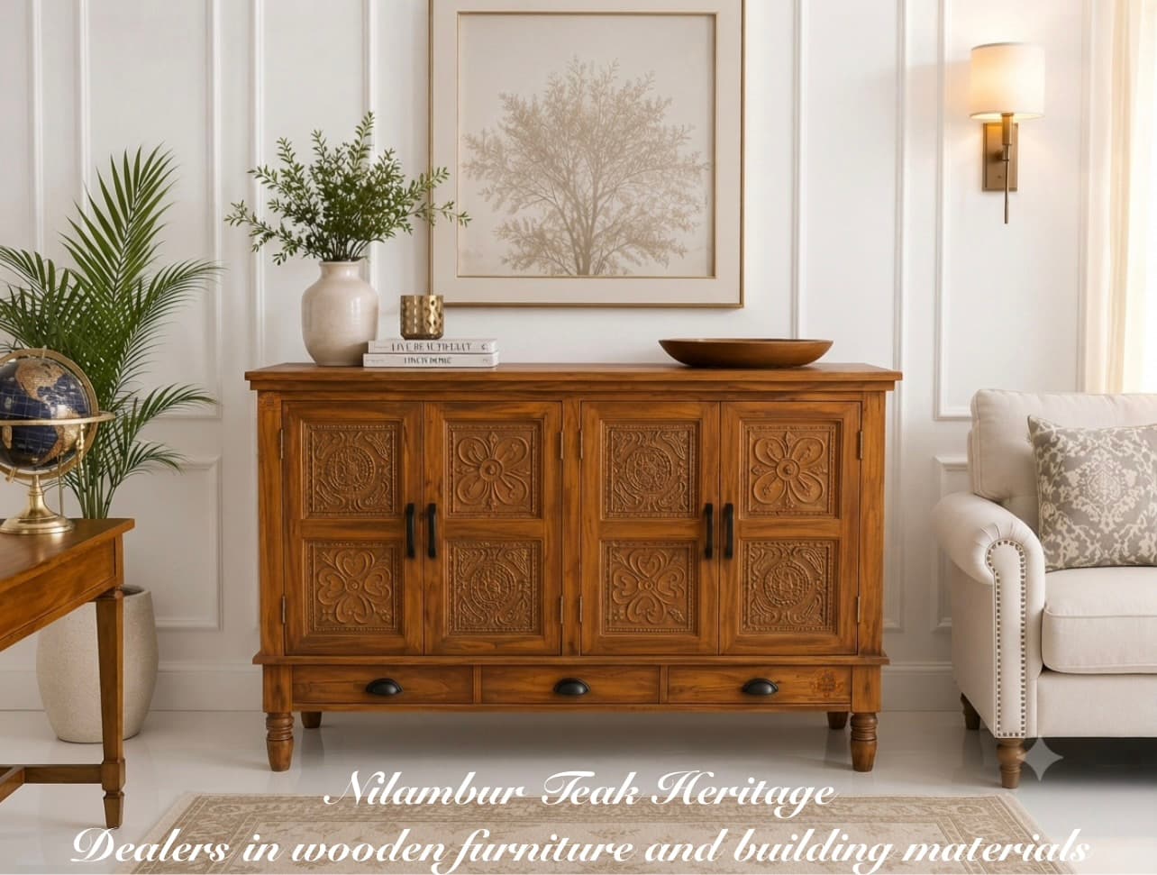 Artisanal Carved-Panel Credenza & Sideboard