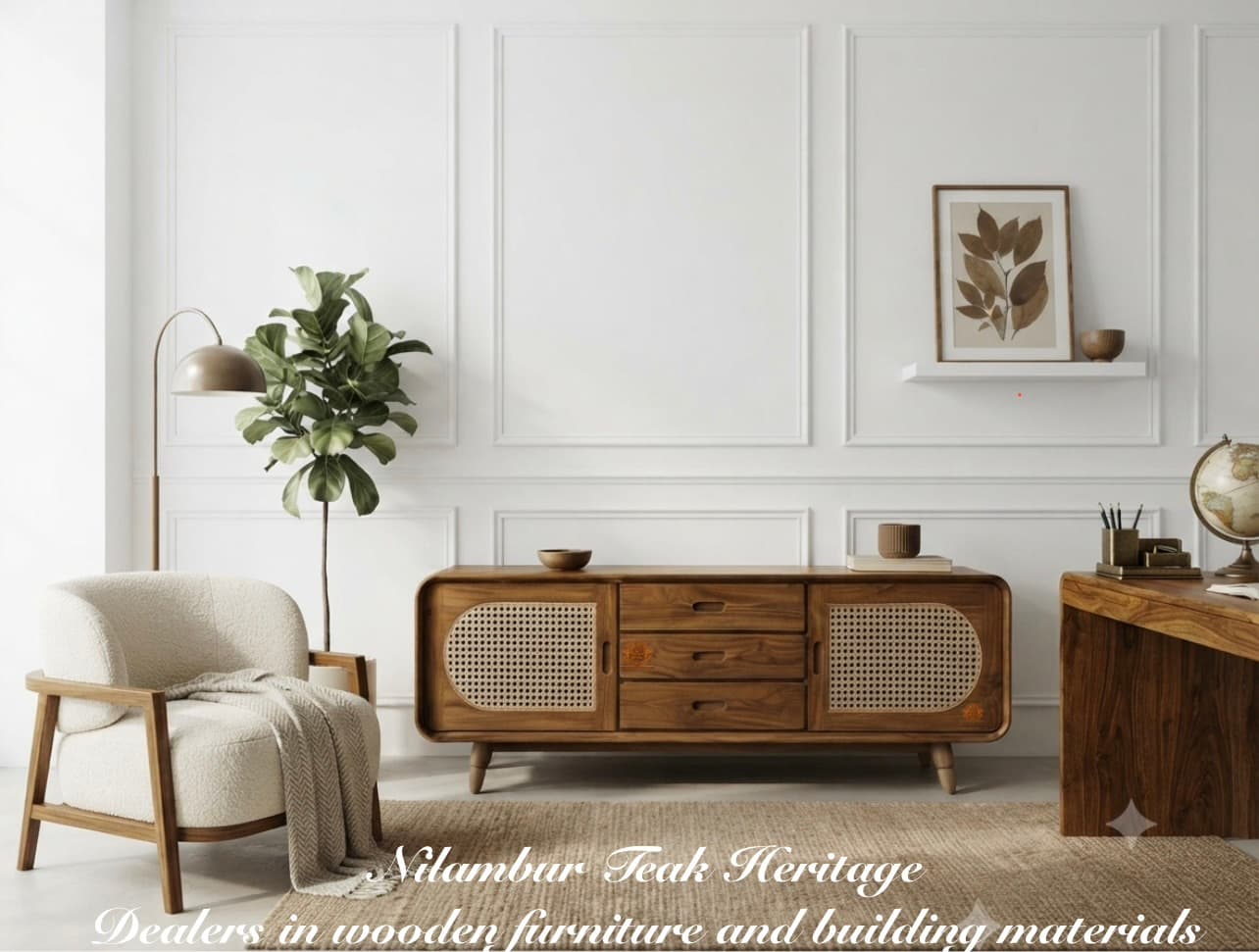 Woven Cane Low Credenza and Media Console