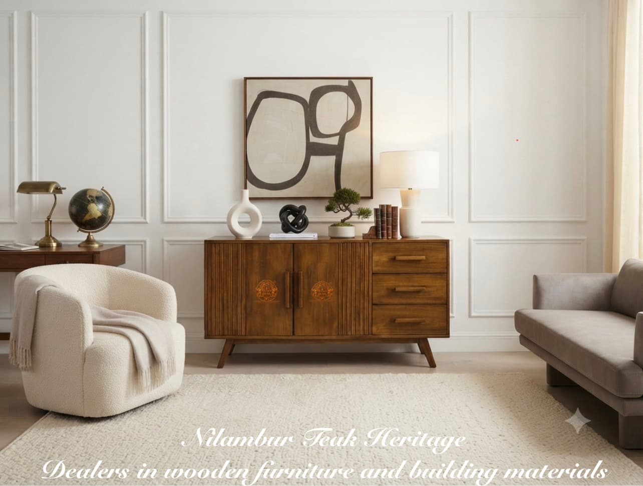Fluted Panel Wooden Sideboard and Cabinet