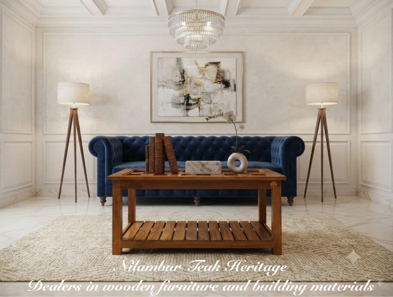 Artisan Grid-Top Solid Teak Wood Coffee Table