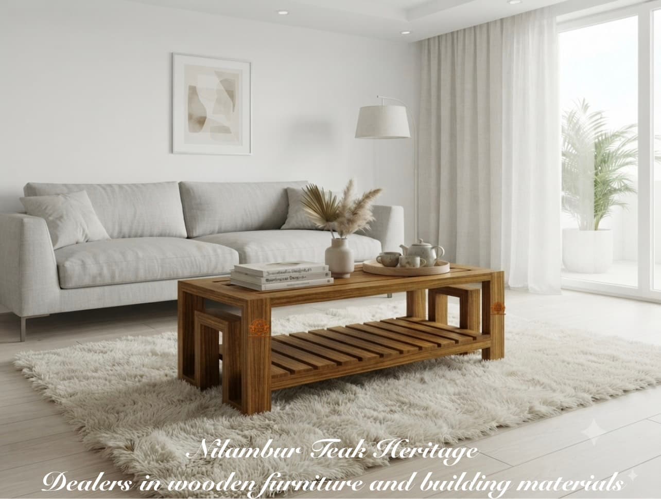 Open-Loop Architectural Solid Teak Wood Coffee Table