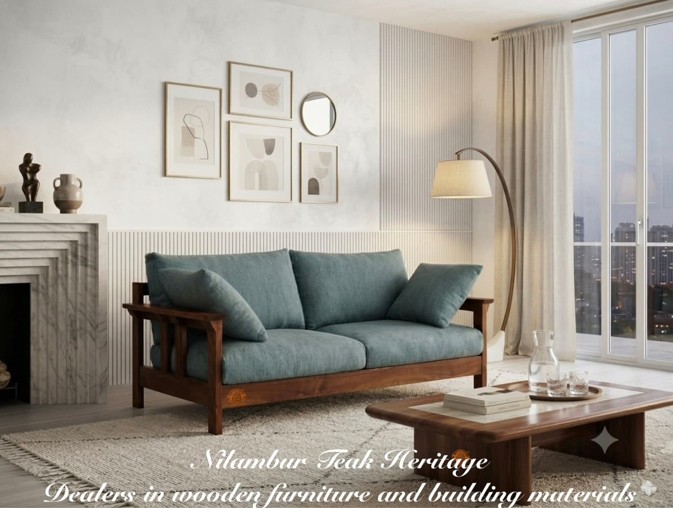 Verona Upholstered Solid Teak Lounge Sit-Out Sofa